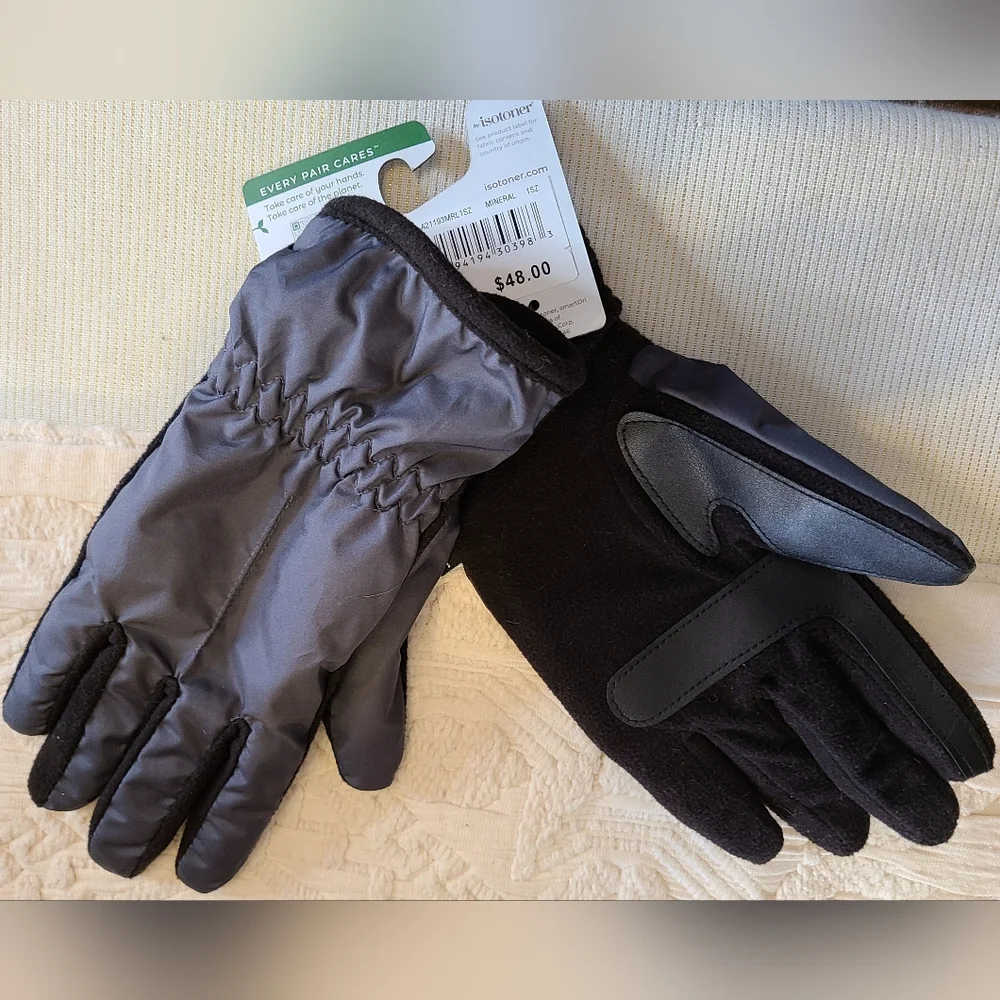Isotoner Womens One Size EcoComfort Mineral Black SmartDri SmartTouch Gloves